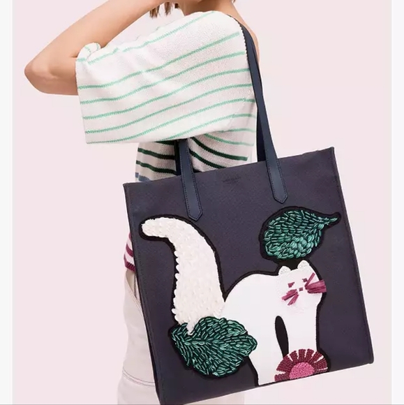 Kate Spade Rare Kitty Embellished Extra Large North South Tote EUC - Picture 5 of 8